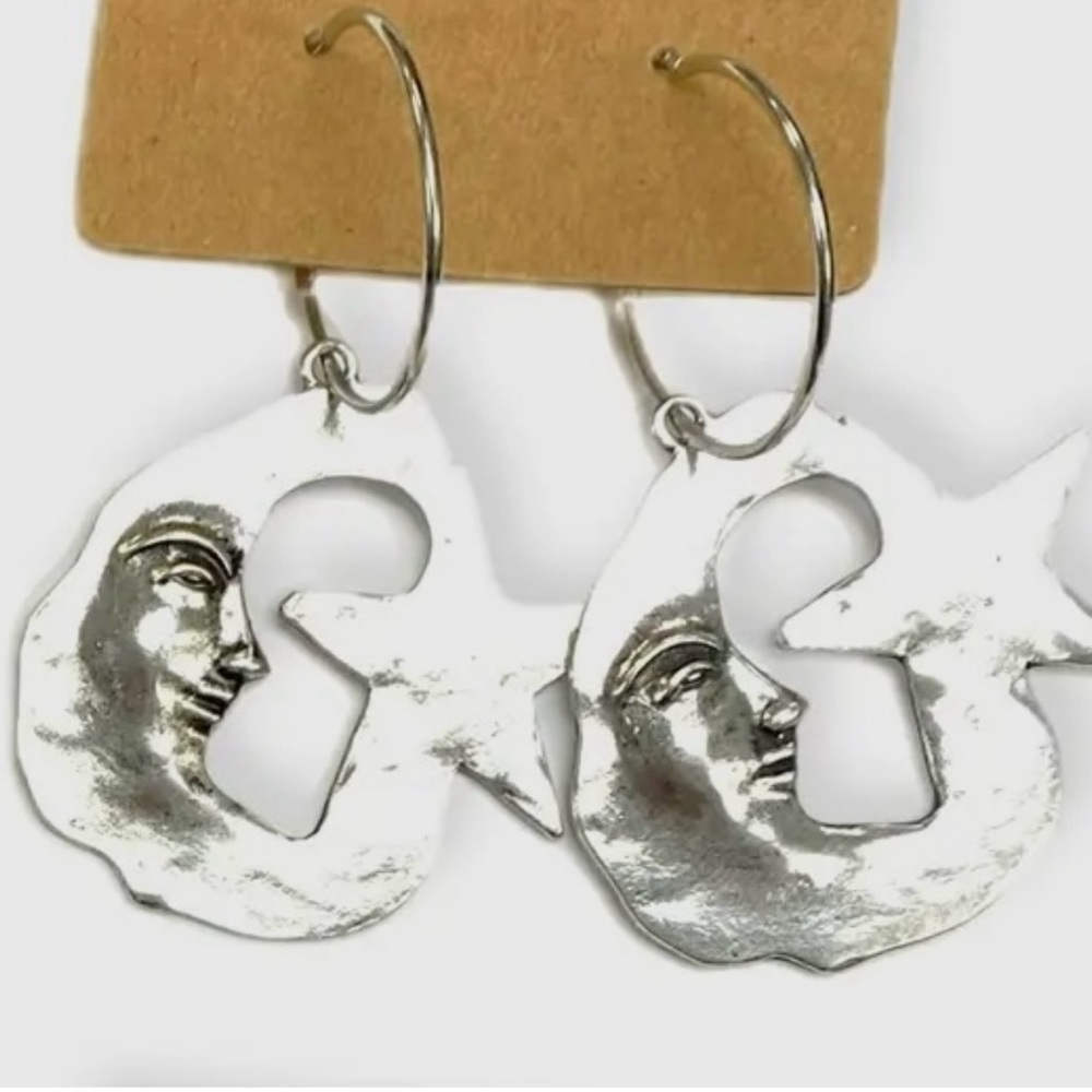 Silver Moon and Star Hoop Earrings
